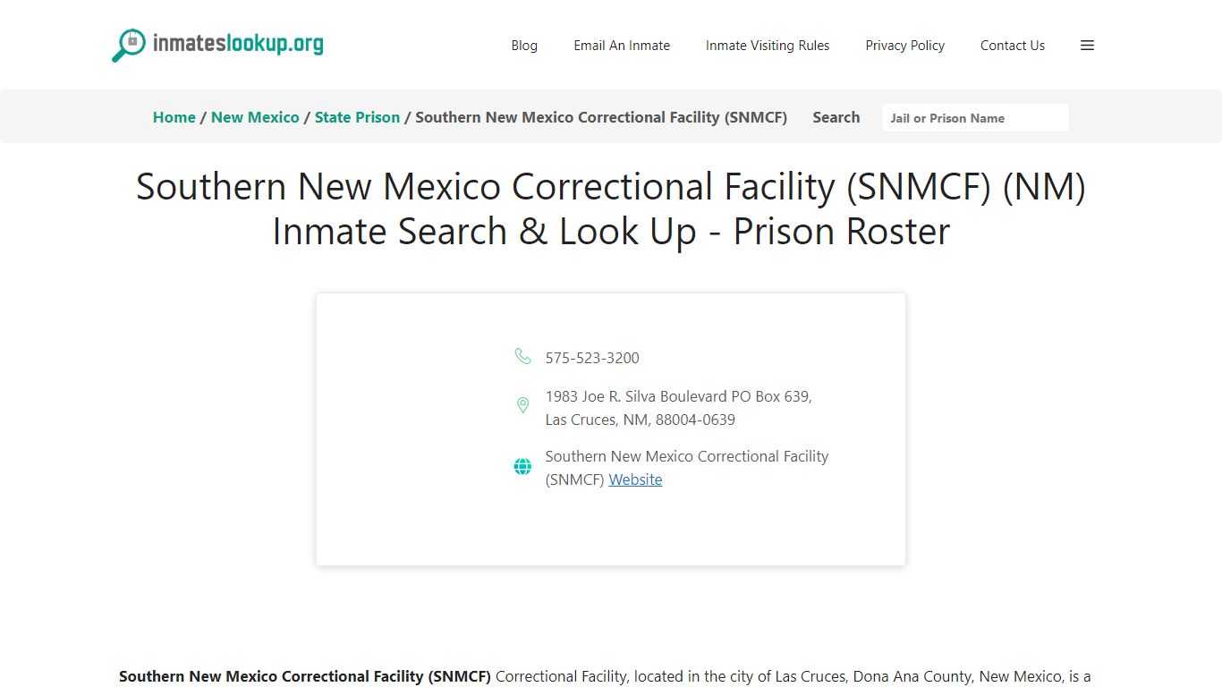 Southern New Mexico Correctional Facility (SNMCF) (NM) Inmate Search ...