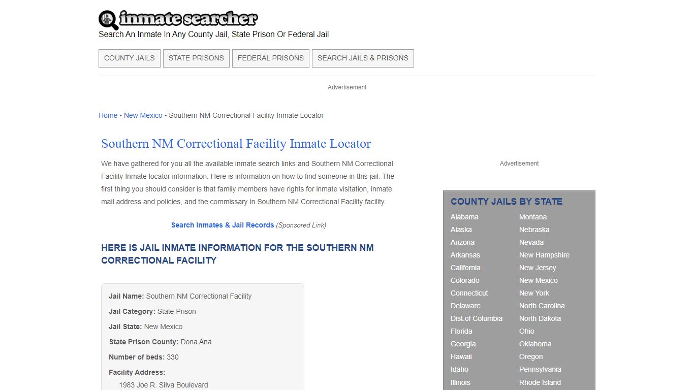 Southern NM Correctional Facility Inmate Locator - Inmate Searcher